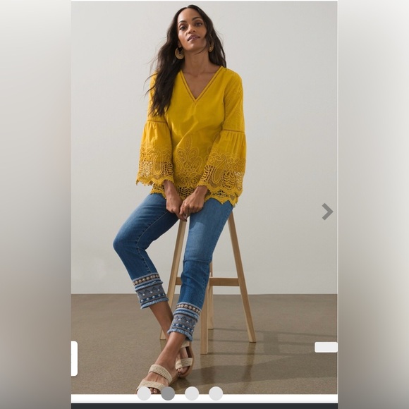 NWT Chico's Embroidered Lace Cutout Top white cotton blouse size3 vneckpullover - Picture 7 of 8